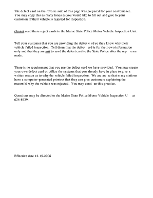 Maine Vehicle Inspection Refusal Card