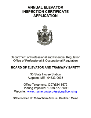 Maine Elevator Inspection Certificate Application