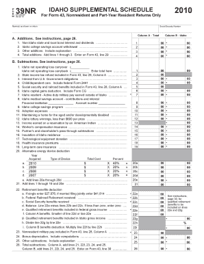 Idaho Supplemental Schedule for Nonresident and Part-Year Resident Returns