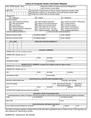 Library of Congress Vendor Information Request