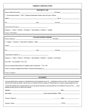 Credits Certification Form