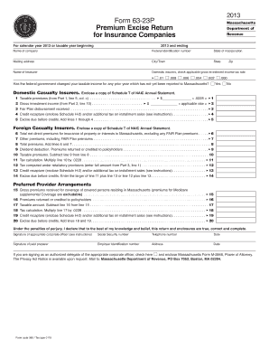 Massachusetts Premium Excise Return Form 63-23P 2013