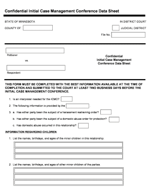 Confidential Initial Case Management Conference Data Sheet