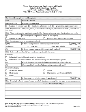 Texas Auto Body Refinishing Air Permit Checklist