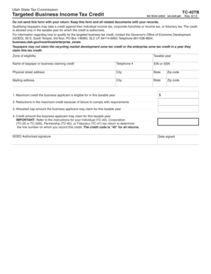 Utah Targeted Business Income Tax Credit TC-40TB
