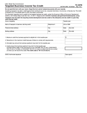 Utah Targeted Business Income Tax Credit TC-40TB