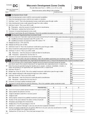 Wisconsin Development Zones Credits Schedule