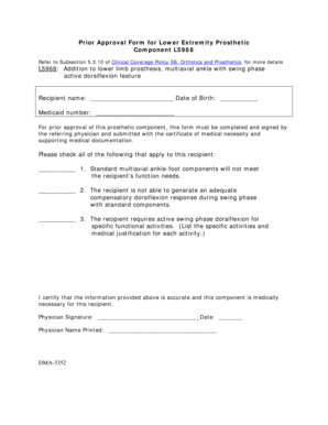 Prior Approval Form for Lower Extremity Prosthetic Component L5968