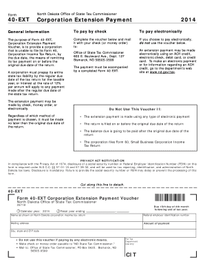 North Dakota Corporation Extension Payment Form 40-EXT
