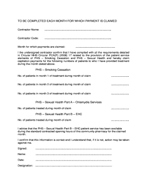 Community Pharmacy Contractor Claim Form