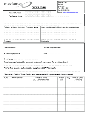 Order form template printable - prolia order form