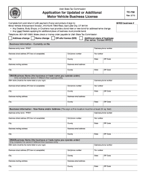 Utah Motor Vehicle Business License Application