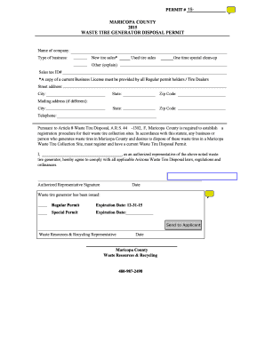 Waste Tire Disposal Permit. Waste Tire Generator Disposal Permit - swm maricopa