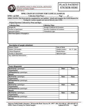 DPHL Chain of Custody for Clinical Samples