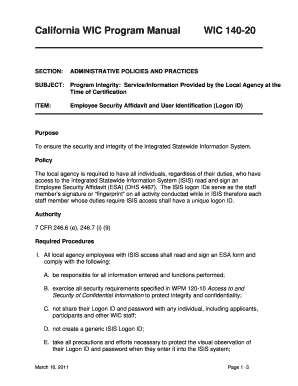 California WIC Employee Security Affidavit