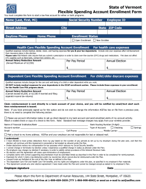 Vermont Flexible Spending Account Enrollment Form