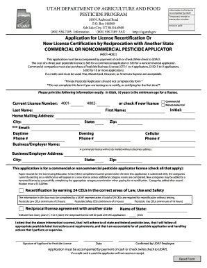 Utah Pesticide Applicator License Application