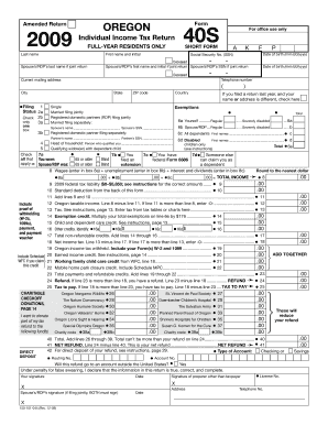 Oregon Form 40S 2009 Individual Income Tax Return
