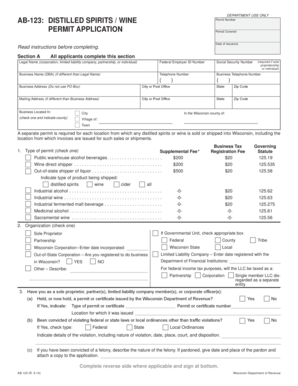 Wisconsin Distilled Spirits Wine Permit Application