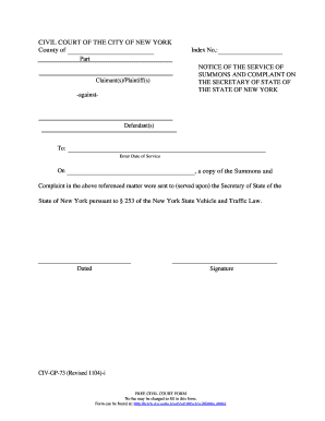 New York Notice of Service of Summons and Complaint