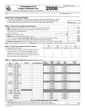 Oregon Form 10 Underpayment of Estimated Tax