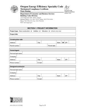Oregon Energy Efficiency Mechanical Compliance Certificate