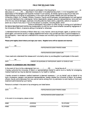 FIELD TRIP RELEASE FORM - University of Miami - bio miami