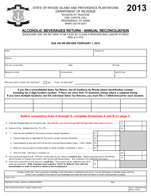Rhode Island Alcoholic Beverages Annual Reconciliation