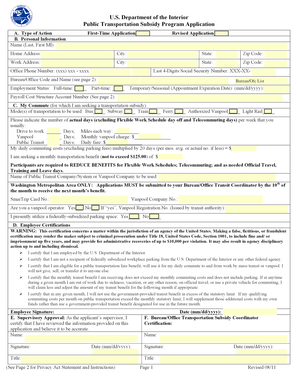 US Department of Interior Public Transportation Subsidy Program Application