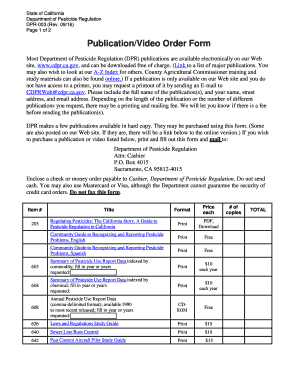 California Pesticide Regulation Publication Order Form