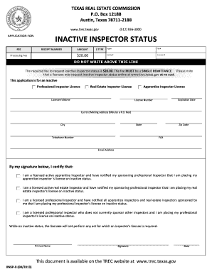 Texas Inactive Inspector Status Application