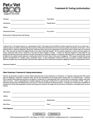 Pet Veterinary Treatment Authorization Form