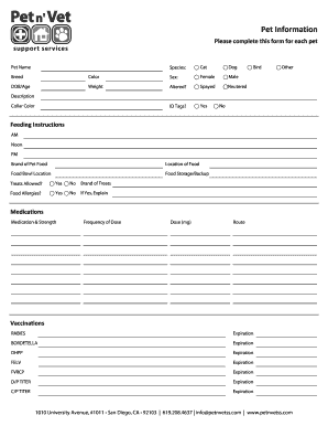 Pet Information Form