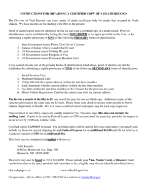 North Dakota Death Record Request Form
