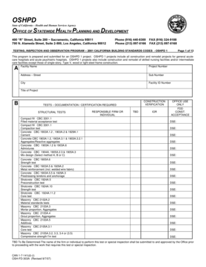 California OSHPD 1 Testing Inspection Form