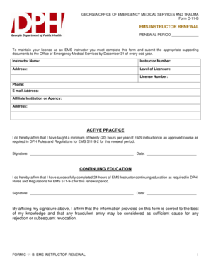 Georgia EMS Instructor Renewal Form