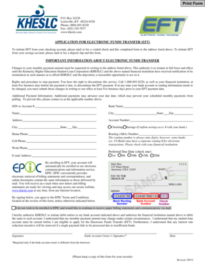Application for Electronic Funds Transfer