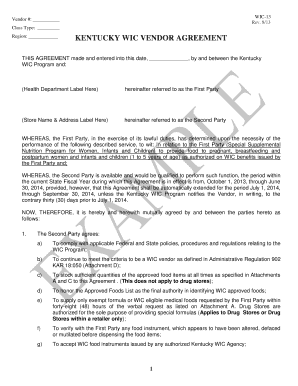Kentucky WIC Vendor Agreement