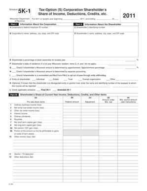 Wisconsin S Corporation Shareholder's 5K-1 Form