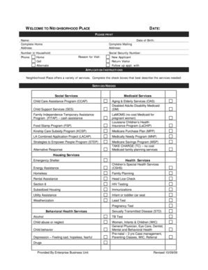 Neighborhood Place Application Form