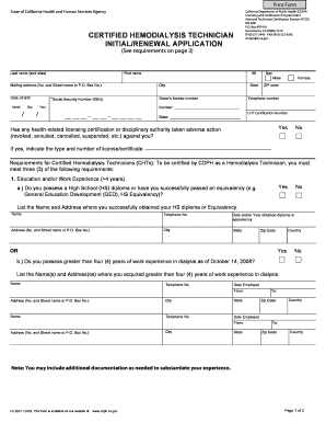 California Certified Hemodialysis Technician Application
