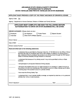 Arkansas State Vehicle Authorization Form
