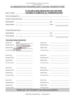 North Carolina Vaccine Transfer Form