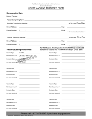 North Carolina Vaccine Transfer Form