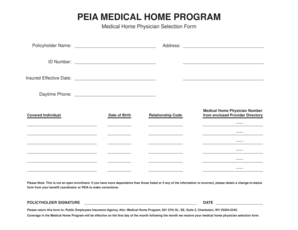 PEIA Medical Home Physician Selection Form