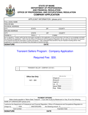 Maine Transient Seller Company Application
