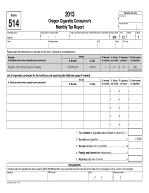 Oregon Cigarette Tax Monthly Report Form 514