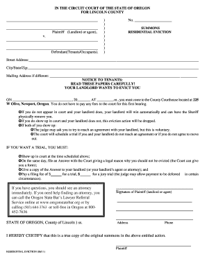 Oregon Residential Eviction Summons