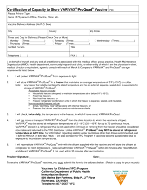 VARIVAX/ProQuad Vaccine Storage Certification