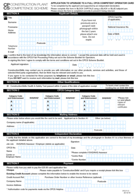 Application to Upgrade to Full CPCS Competent Operator Card